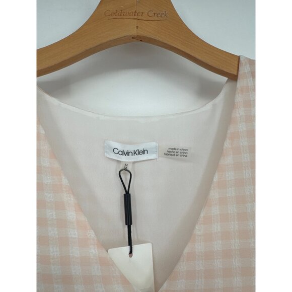 Calvin Klein Womens Bell Sleeve Blouse peach Gingham V-Neck size medium new $79 - Picture 2 of 5